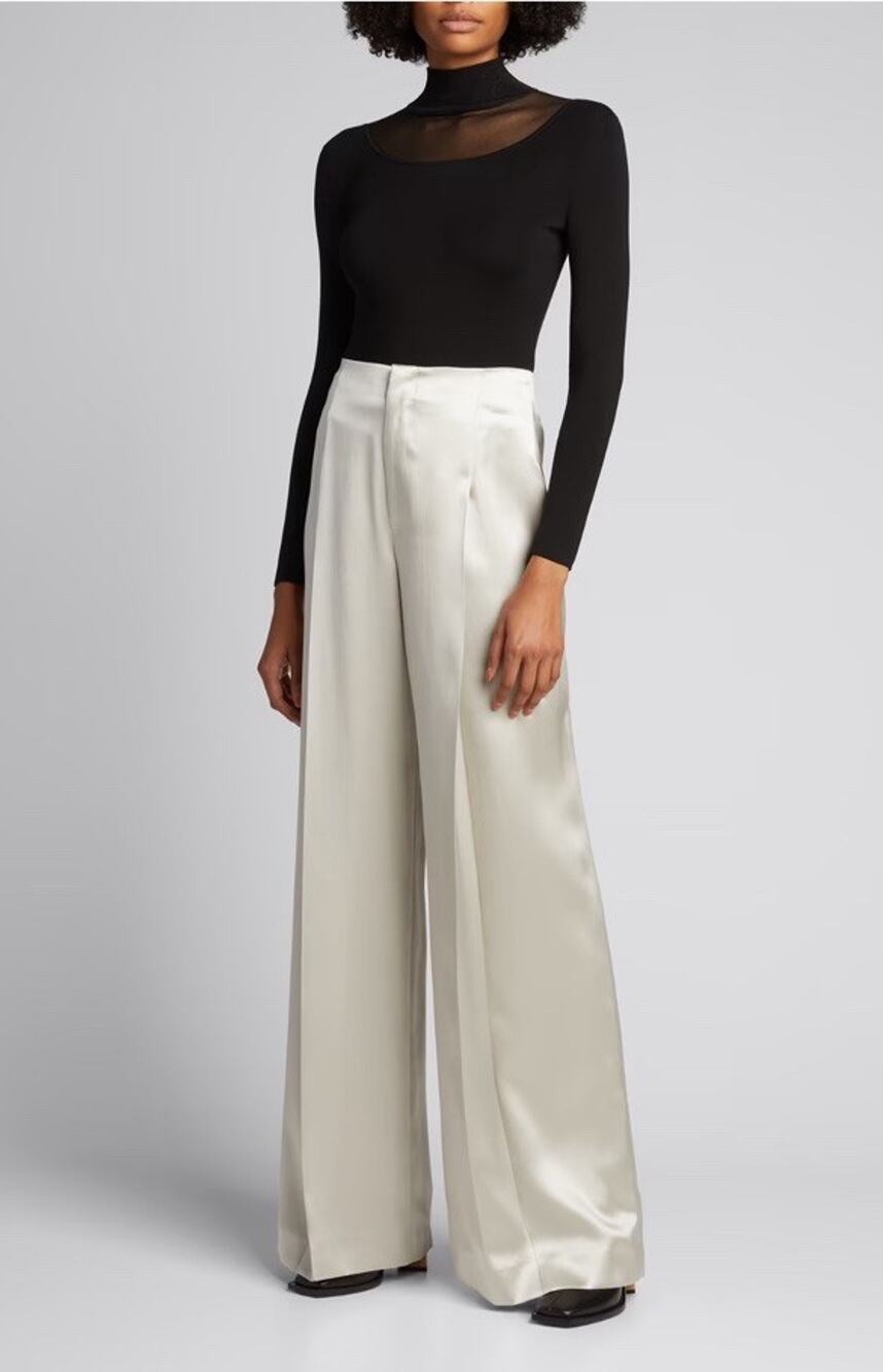 Ralph Lauren Collection Diane 100% Silk Satin Wide Leg Pants Silver 4 Italy
